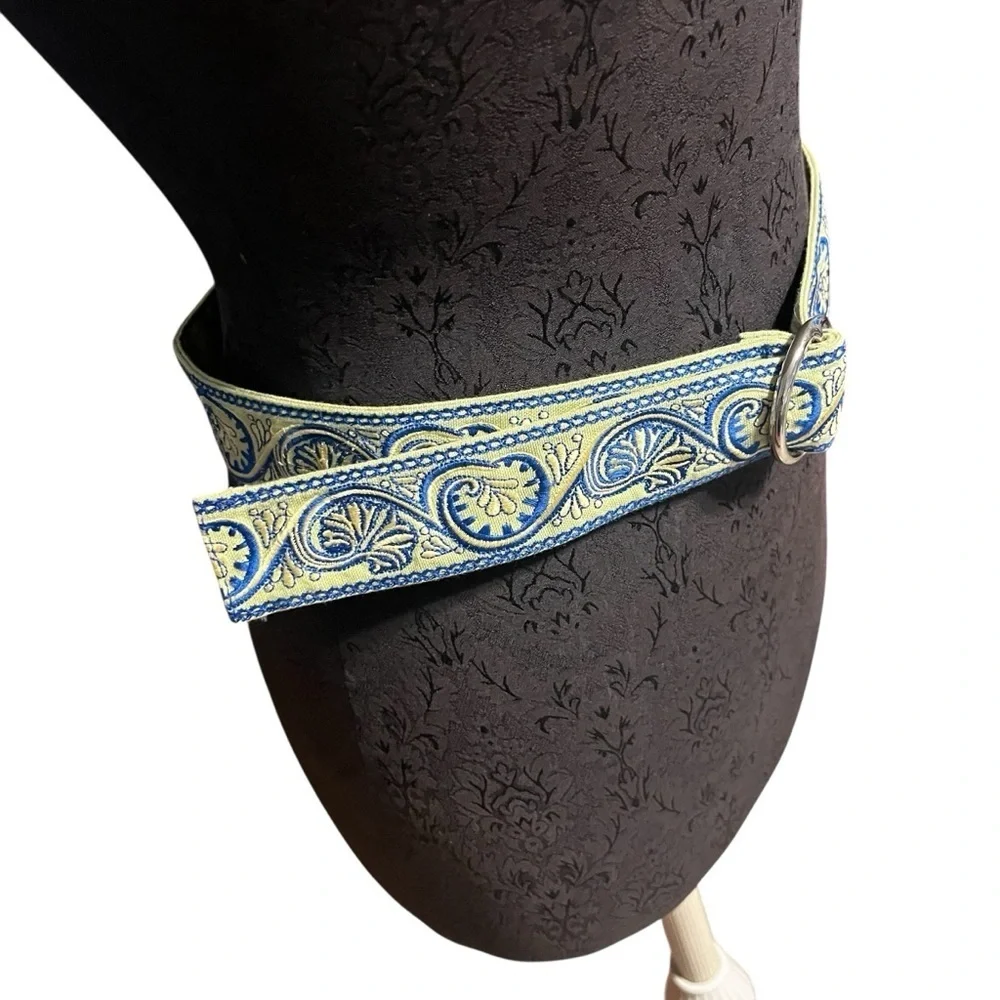 Talbots Vintage New Old Stock Blue Green Woven Tapestry Ribbon Ring Belt Small